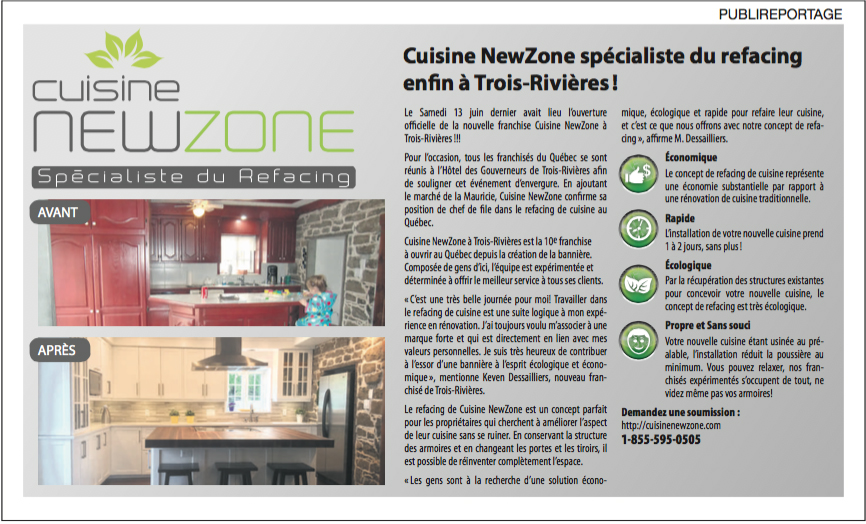 Cuisine NewZone the refacing specialist now in Trois-Rivieres !
